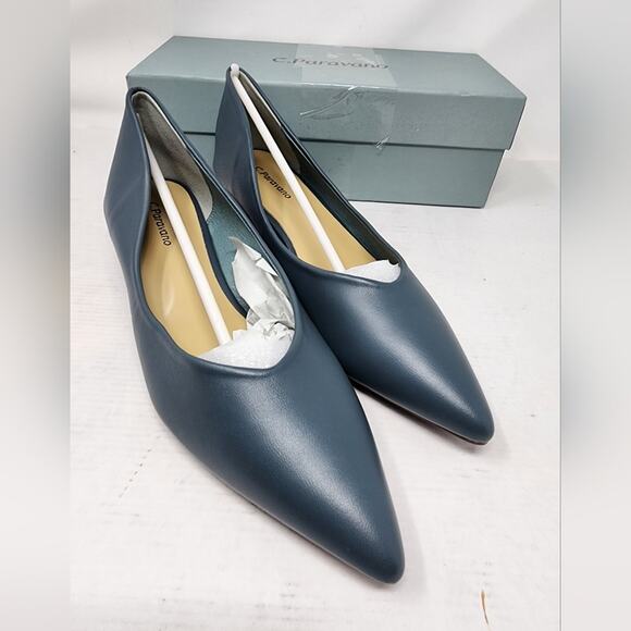 C. Paravano Teal Blue Low Heels Block Heel Pointed Toe Women's Size 9  New - Picture 5 of 11